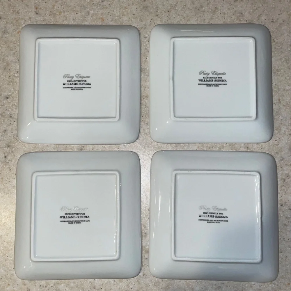 Williams Sonoma Party Etiquette Plate Set Appetizer Cheese Canapés Small Plates